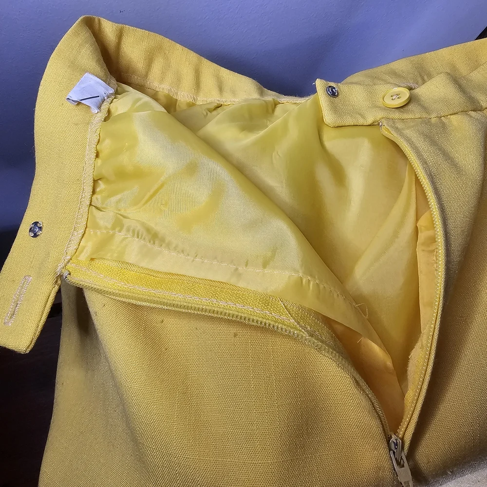 Vintage Yellow Skirt Suit Set Women's Size 4 1970s Retro Office Union Made in US